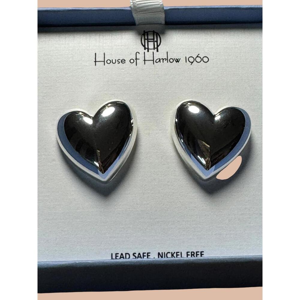 House of Harlow 1960 Heart Shaped Silver Tone Earrings - Picture 2 of 3